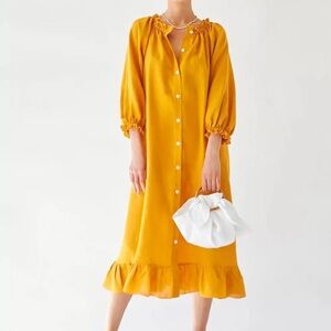Sleeper Size 1 Women’s Loungewear Midi Dress Dijon Orange Gold Linen $250 Retail